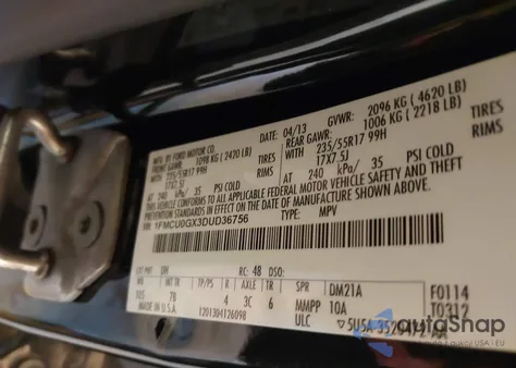 2013 Ford Escape Se из США, поврежденный, VIN 1FMCU0GX3DUD36756